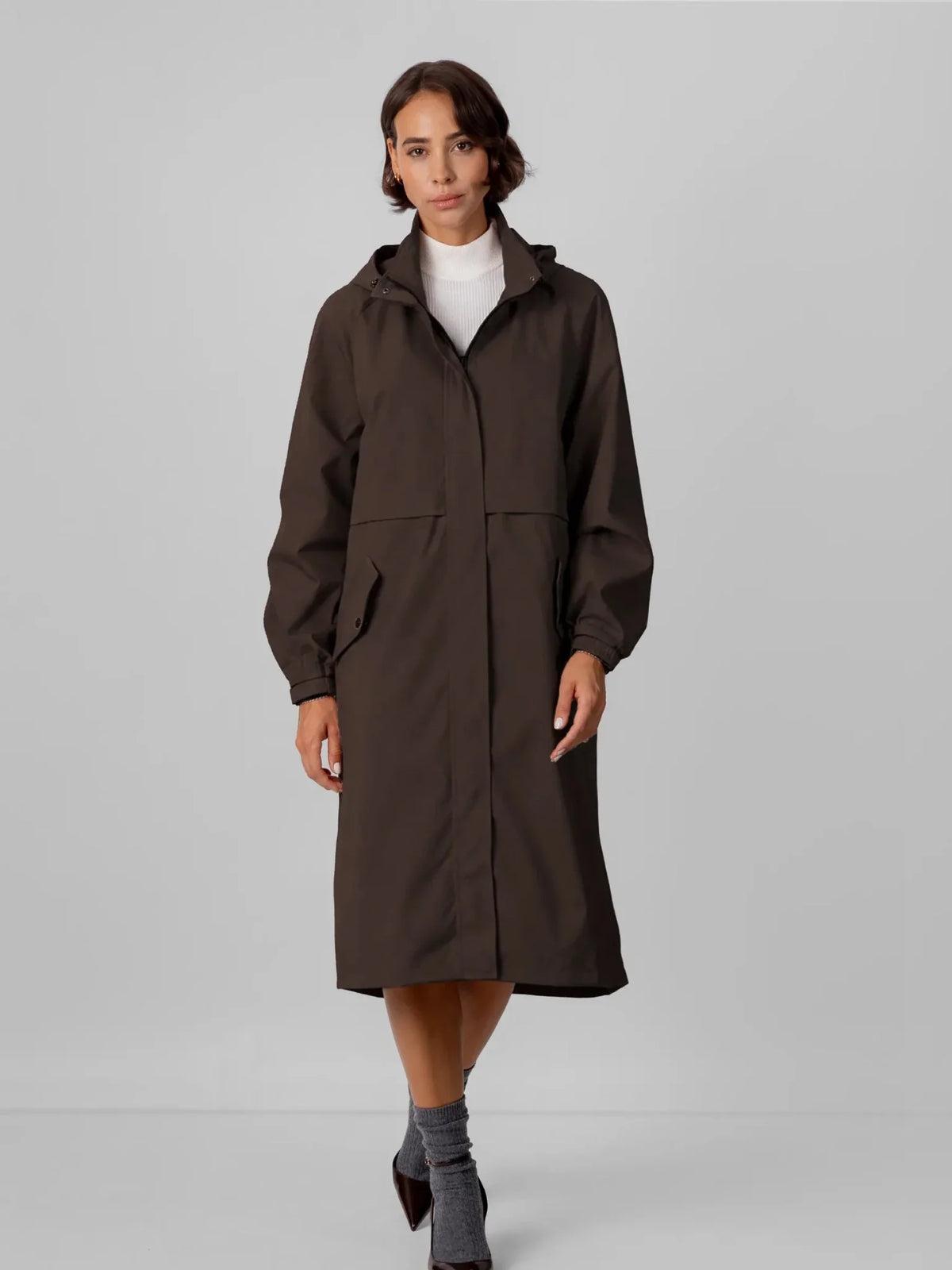 Esme Longline Hooded Raincoat – Mocha Brown