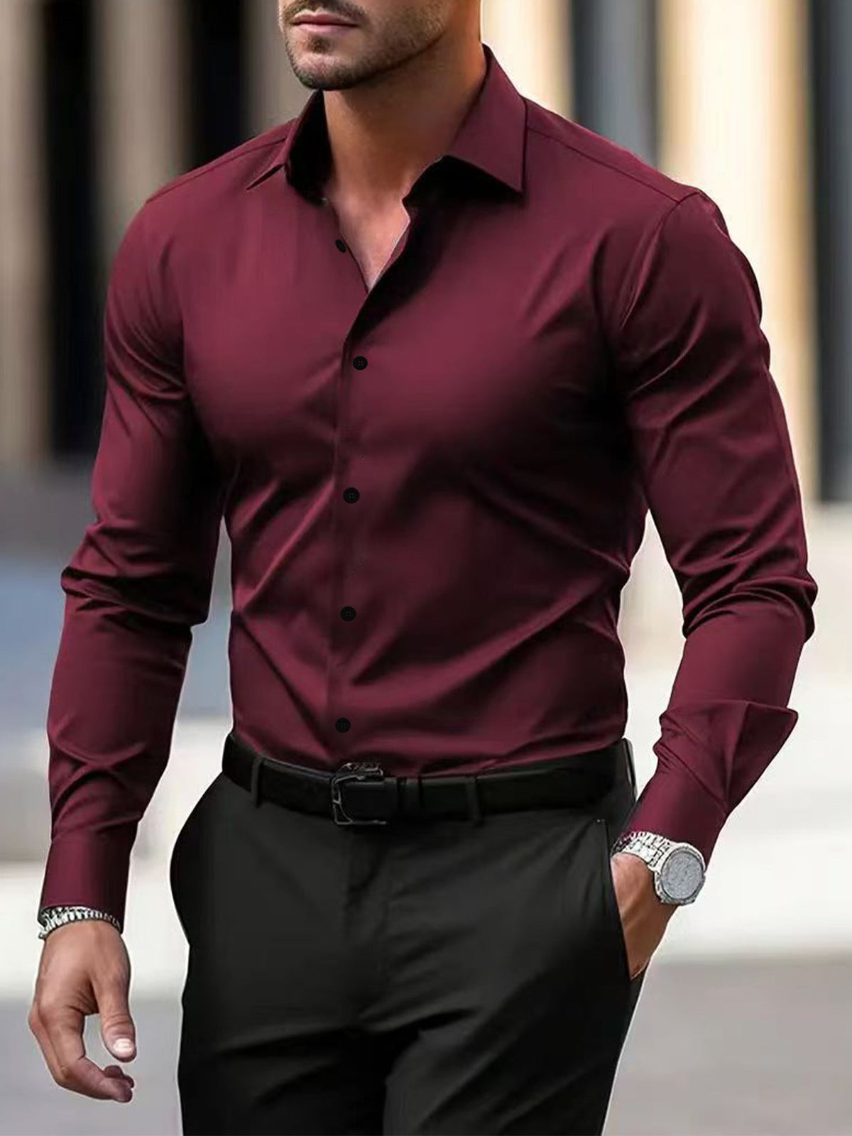 Everett Point Collar Dress Shirt – Burgundy