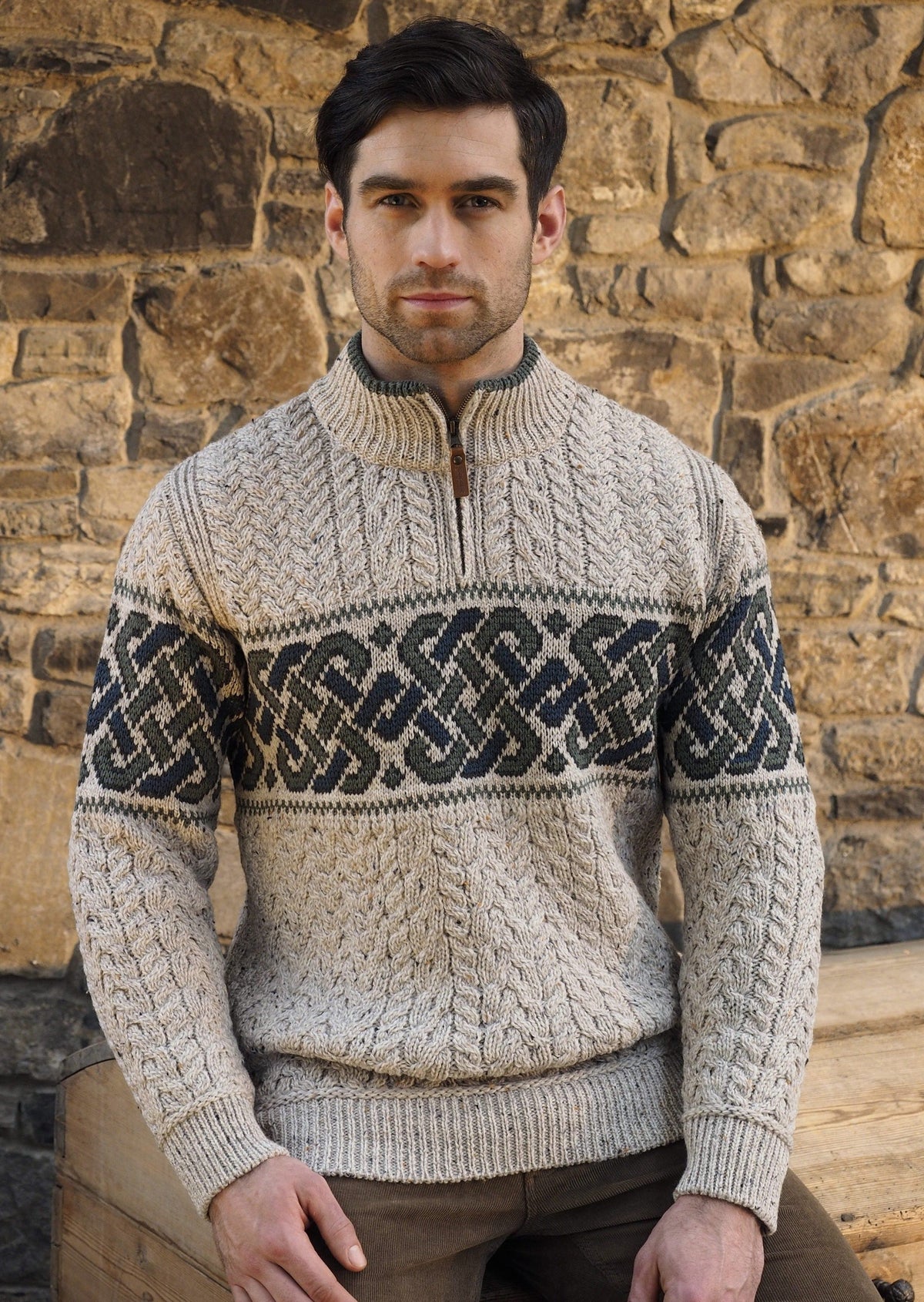 Ewan Jacquard Band Half-Zip Jumper – Men's Nordic Pattern Knit Sweater