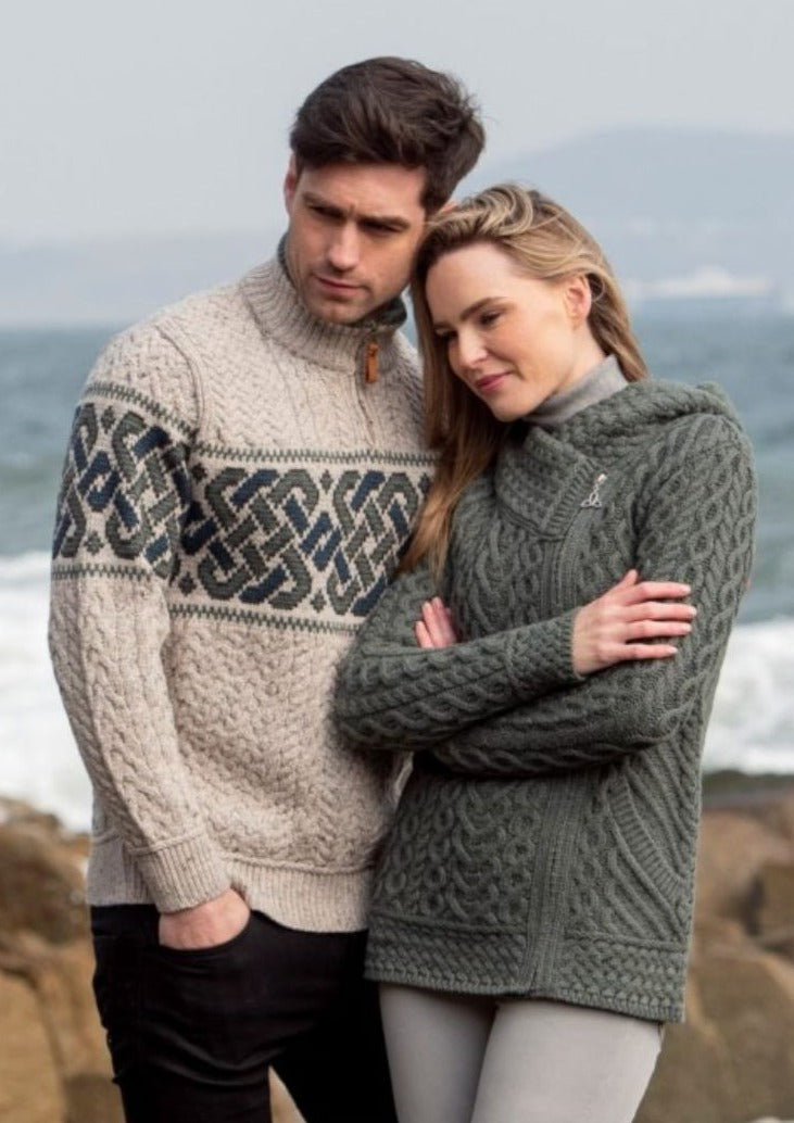 Ewan Jacquard Band Half-Zip Jumper – Men's Nordic Pattern Knit Sweater