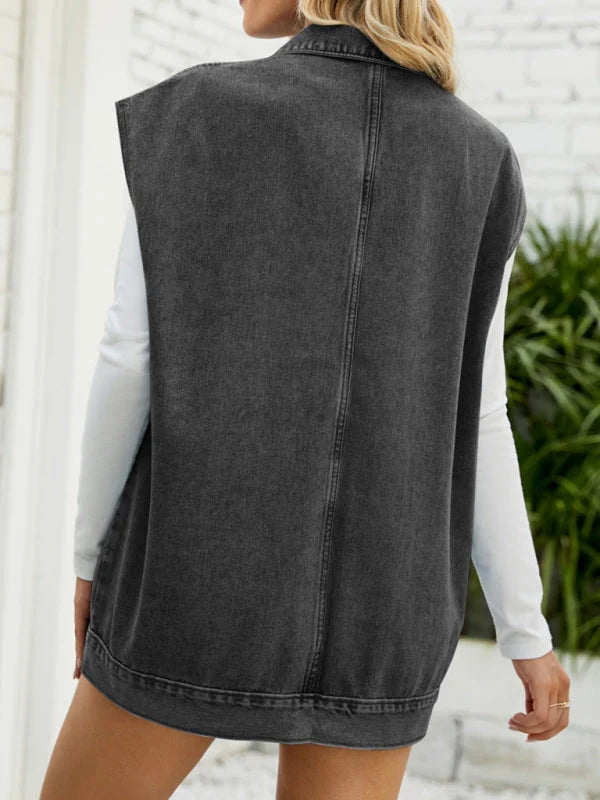 Fabienne Button-Up Sleeveless Utility Jacket – Patch Pockets Faded Finish | Dorvelli