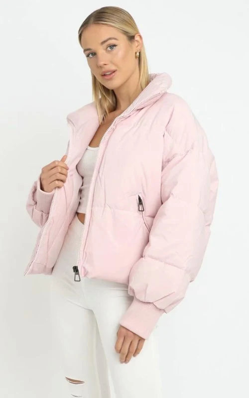 Felicity Zip-Up Padded Puffer Jacket – Drop Shoulder Long Sleeve Lined Jacket | Dorvelli