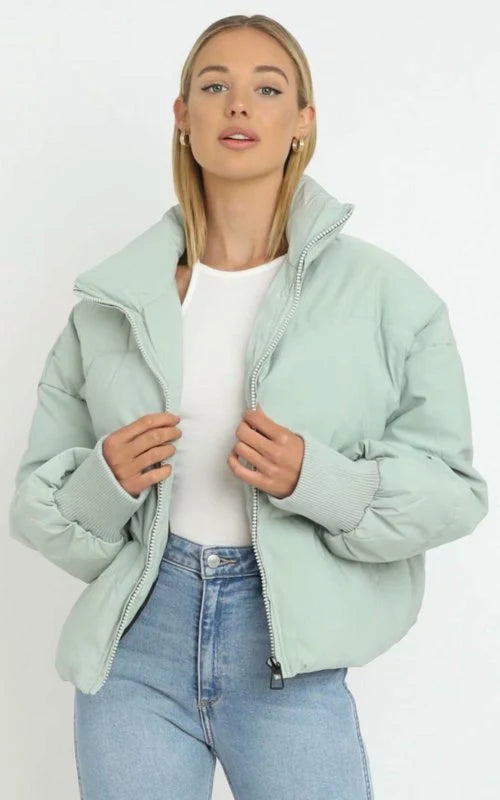 Felicity Zip-Up Padded Puffer Jacket – Drop Shoulder Long Sleeve Lined Jacket | Dorvelli