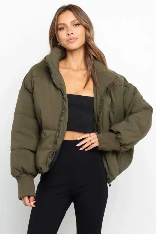 Felicity Zip-Up Padded Puffer Jacket – Drop Shoulder Long Sleeve Lined Jacket | Dorvelli