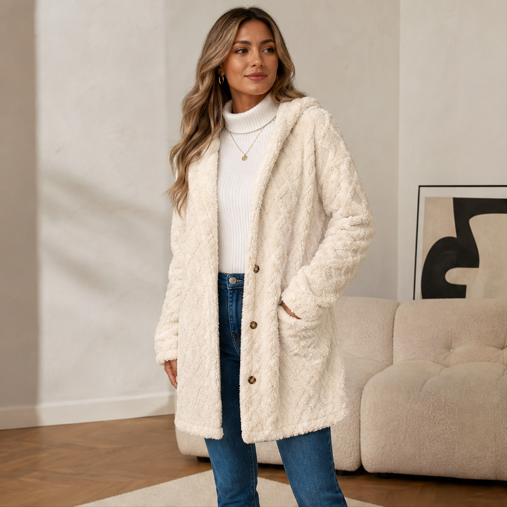 Fenwick Plush Hooded Jacket – Diamond Quilted Double Button