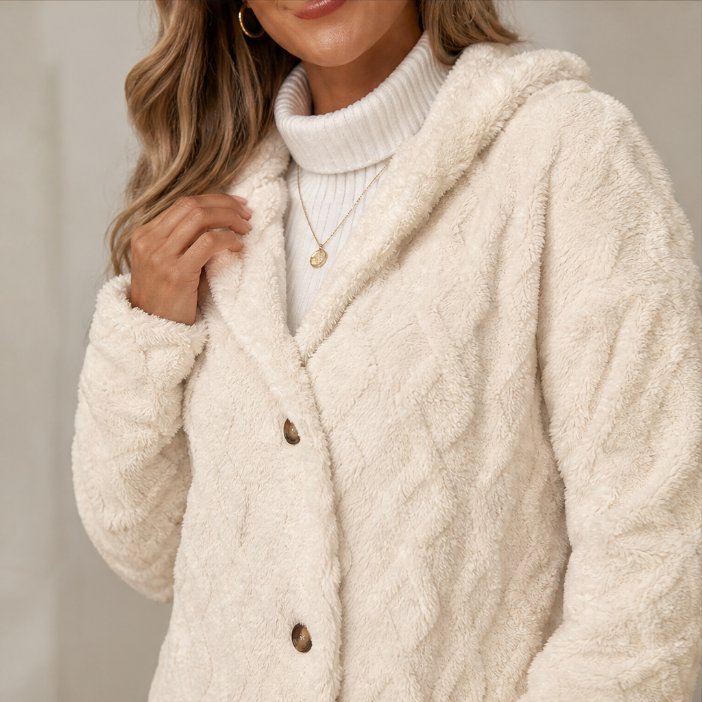 Fenwick Plush Hooded Jacket – Diamond Quilted Double Button