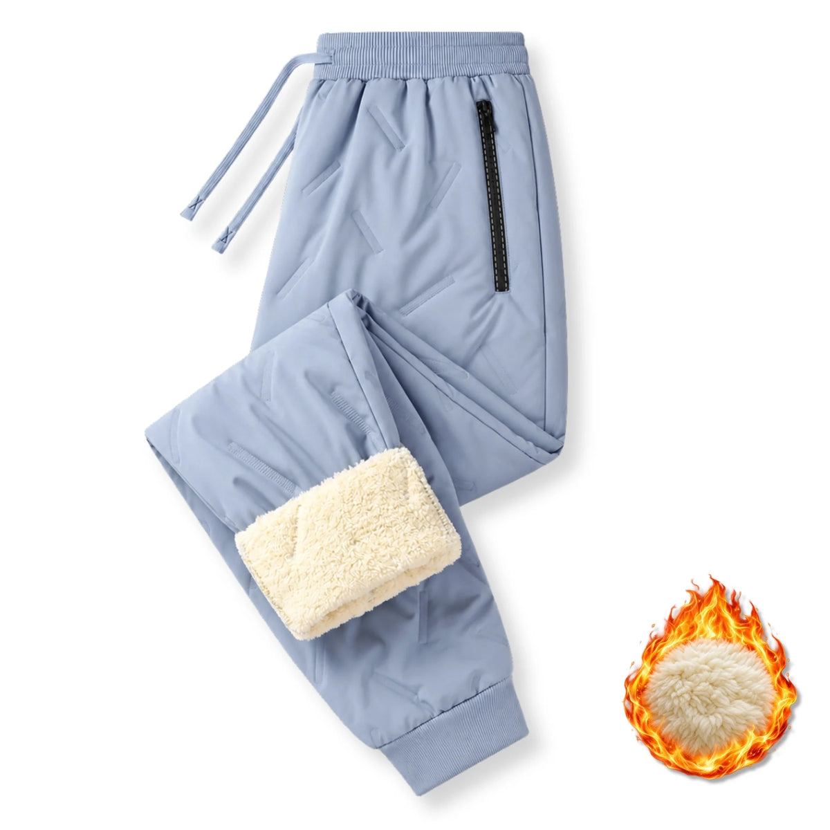 Freya Quilted Lined Joggers – Drawstring Waist Zip Pockets Cuffed Ankle - Ice Blue