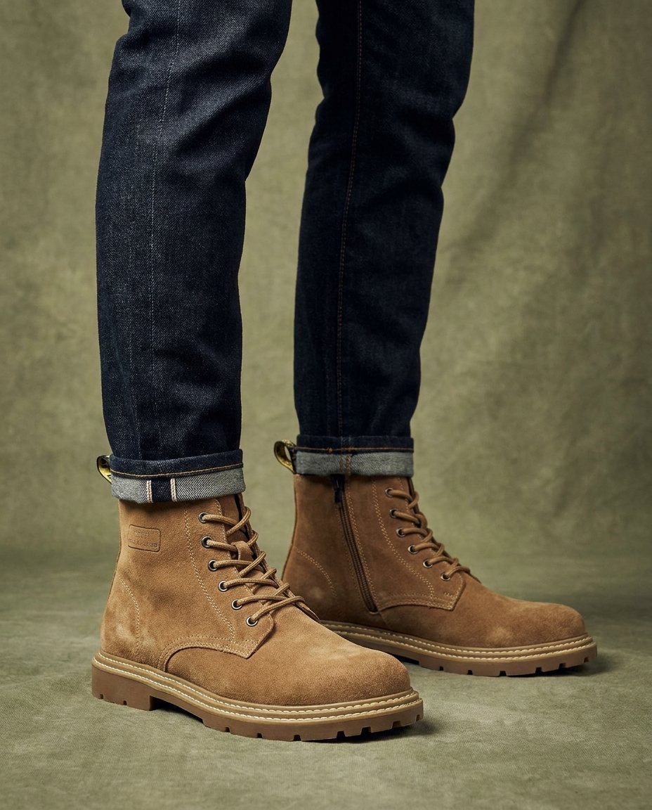 Garrick Lace-Up Lug Sole Boots – Men's Brushed Finish Casual Ankle Boots