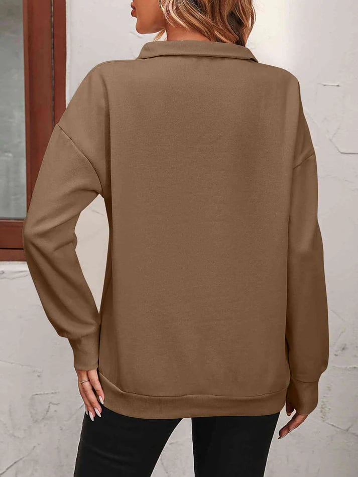 Harlow Quarter-Zip Sweatshirt – Collared Drop Shoulder Pullover Camel