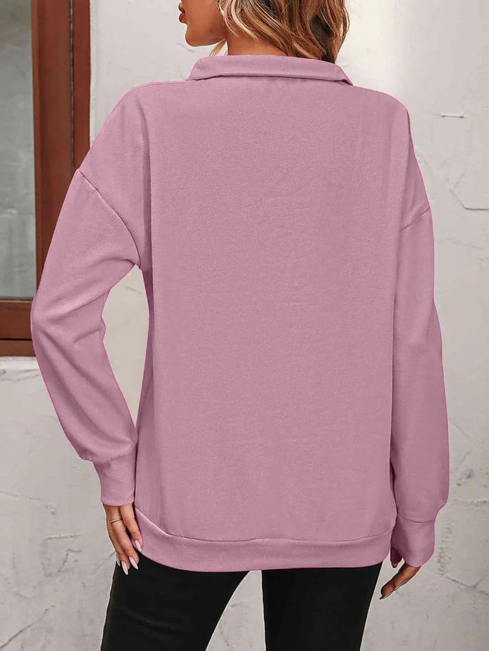 Harlow Quarter-Zip Sweatshirt – Collared Drop Shoulder Pullover Dusty Pink