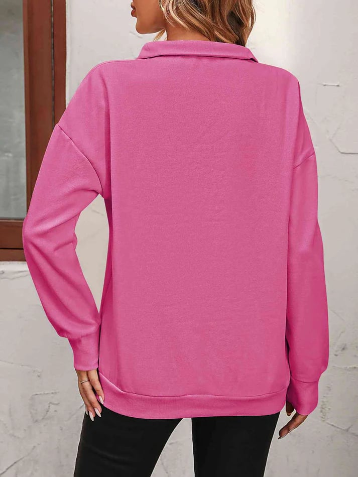 Harlow Quarter-Zip Sweatshirt – Collared Drop Shoulder Pullover Hot Pink
