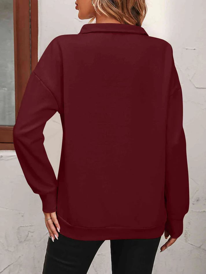 Harlow Quarter-Zip Sweatshirt – Collared Drop Shoulder Pullover Wine Red