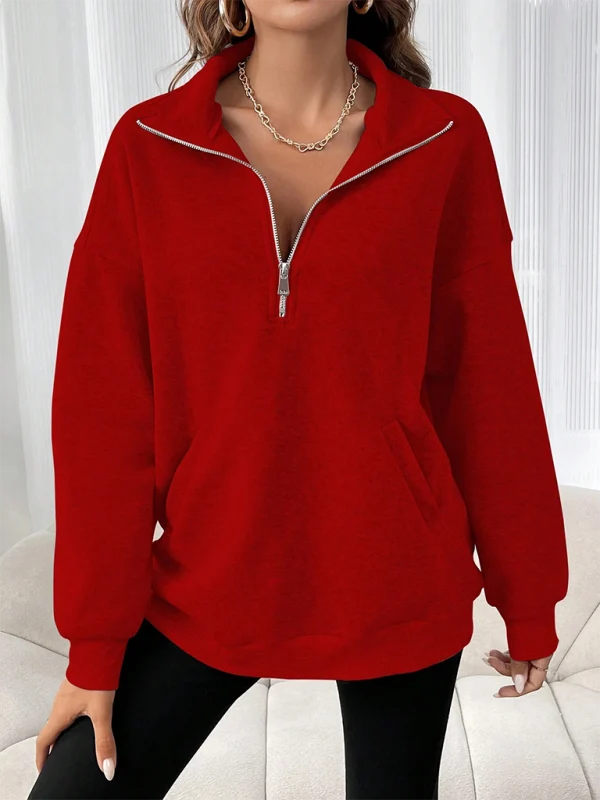 Harriet Half-Zip Drop Shoulder Sweatshirt – Ribbed Cuffs and Hem Long Sleeves | Dorvelli