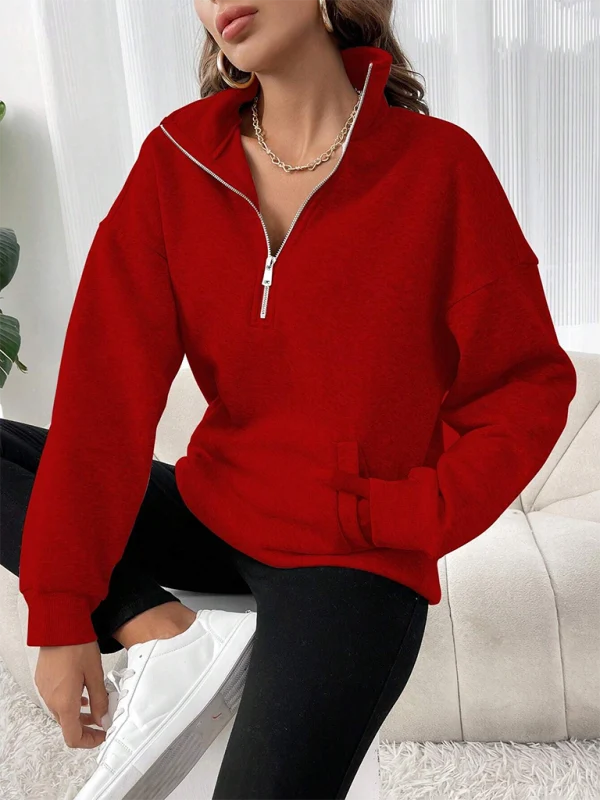 Harriet Half-Zip Drop Shoulder Sweatshirt – Ribbed Cuffs and Hem Long Sleeves | Dorvelli