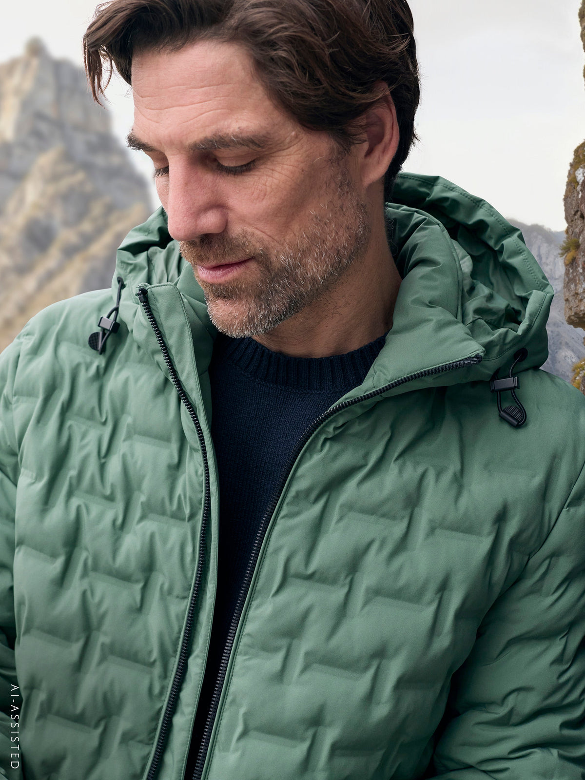 Henrik Quilted Hooded Puffer Jacket – Detachable Hood Zip Front - Sage Green