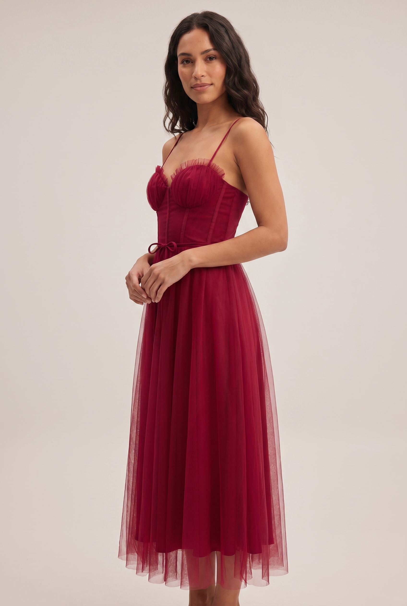 Dorvelli Corset Midi Dress in Wine Red