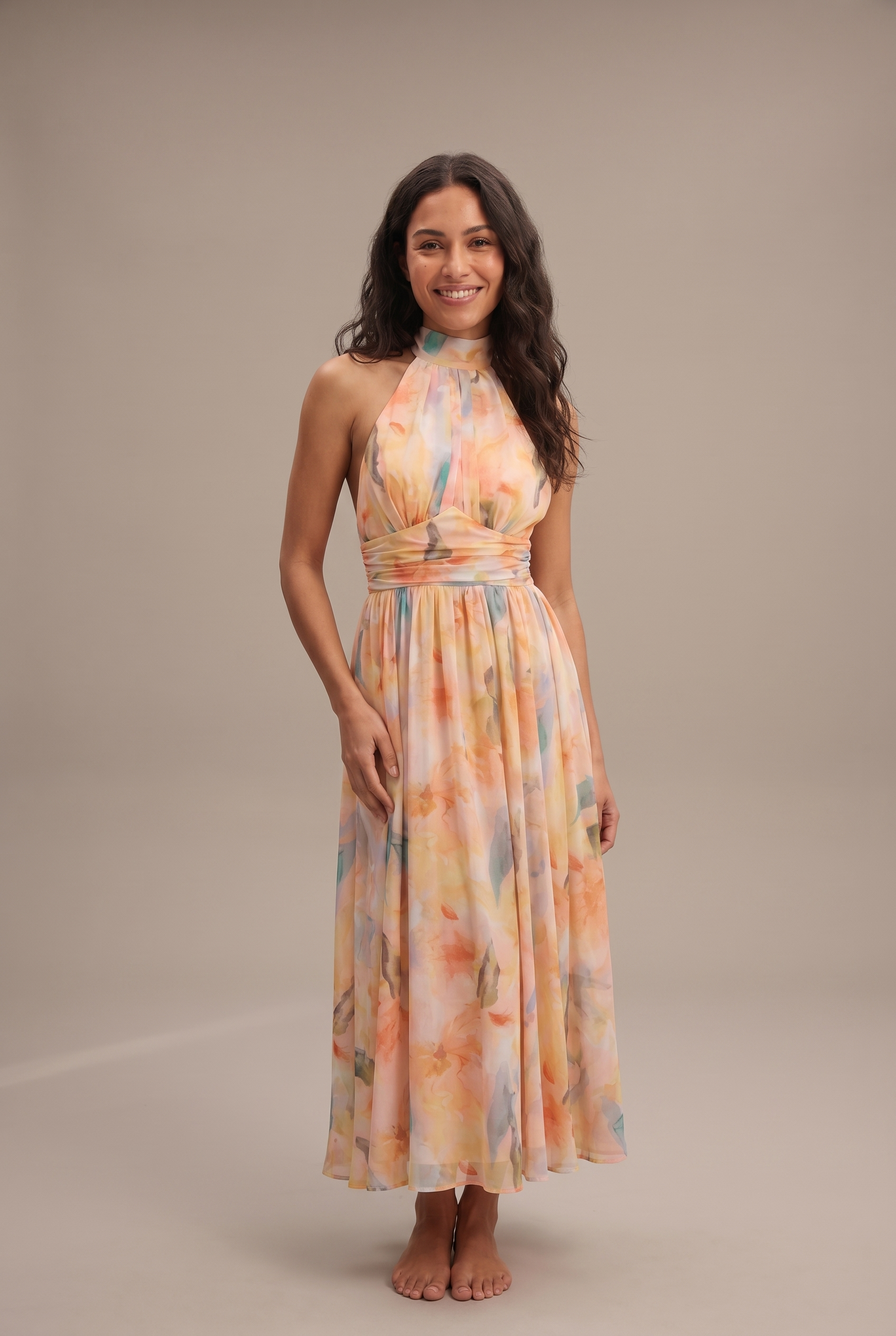 Dorvelli Halter Open-Back Maxi Dress – front