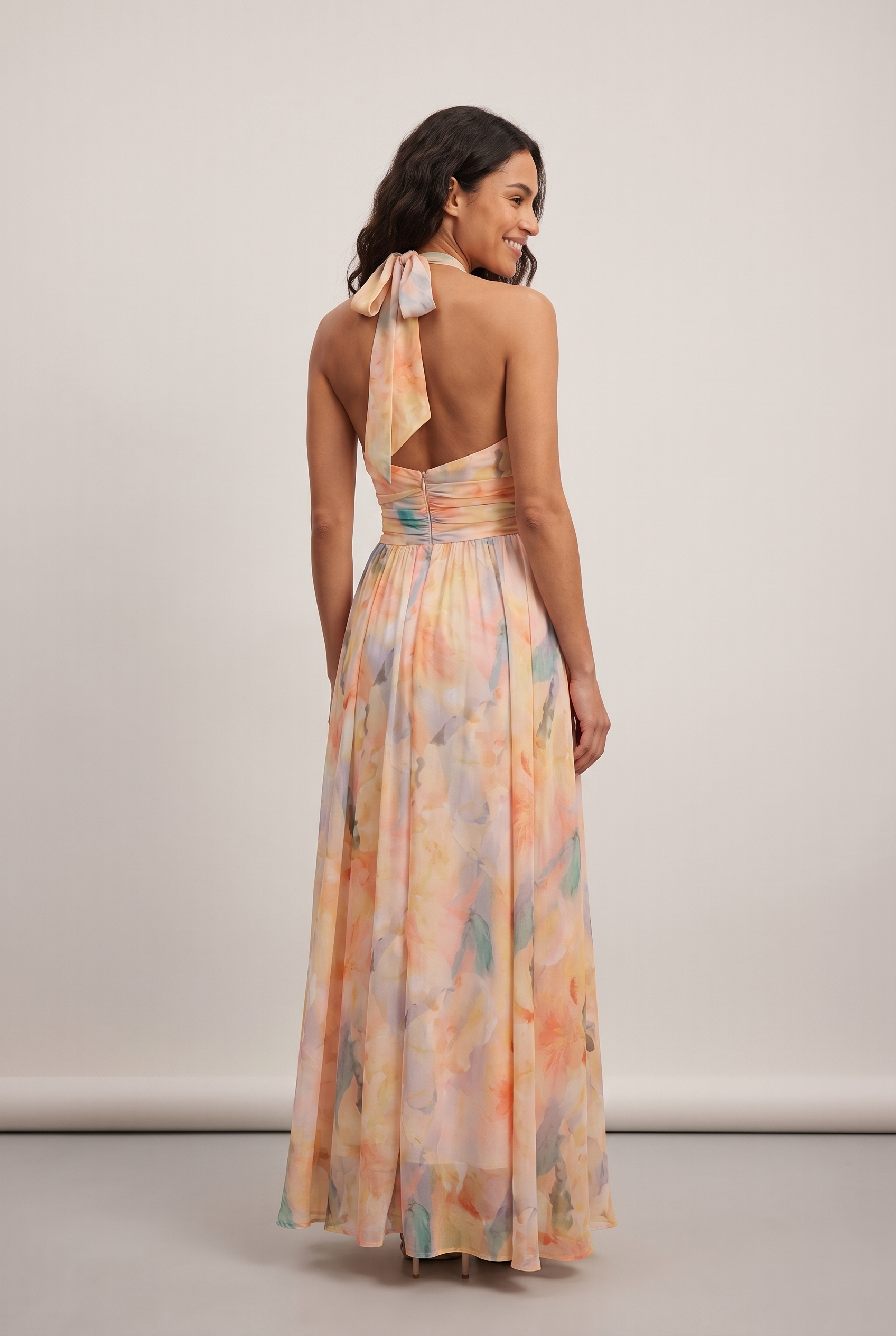 Dorvelli Halter Open-Back Maxi Dress – open back with bow