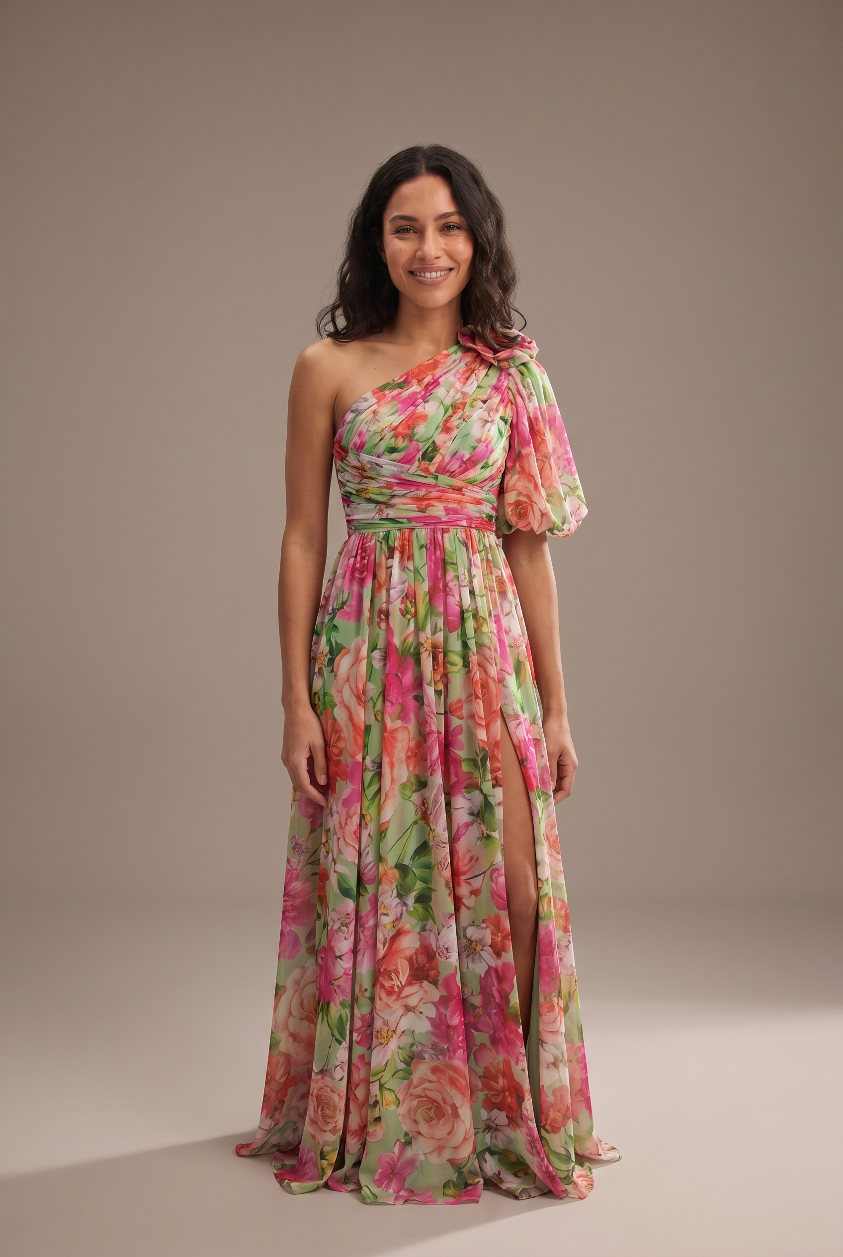 Dorvelli One-Shoulder Floral Maxi – Pink Floral