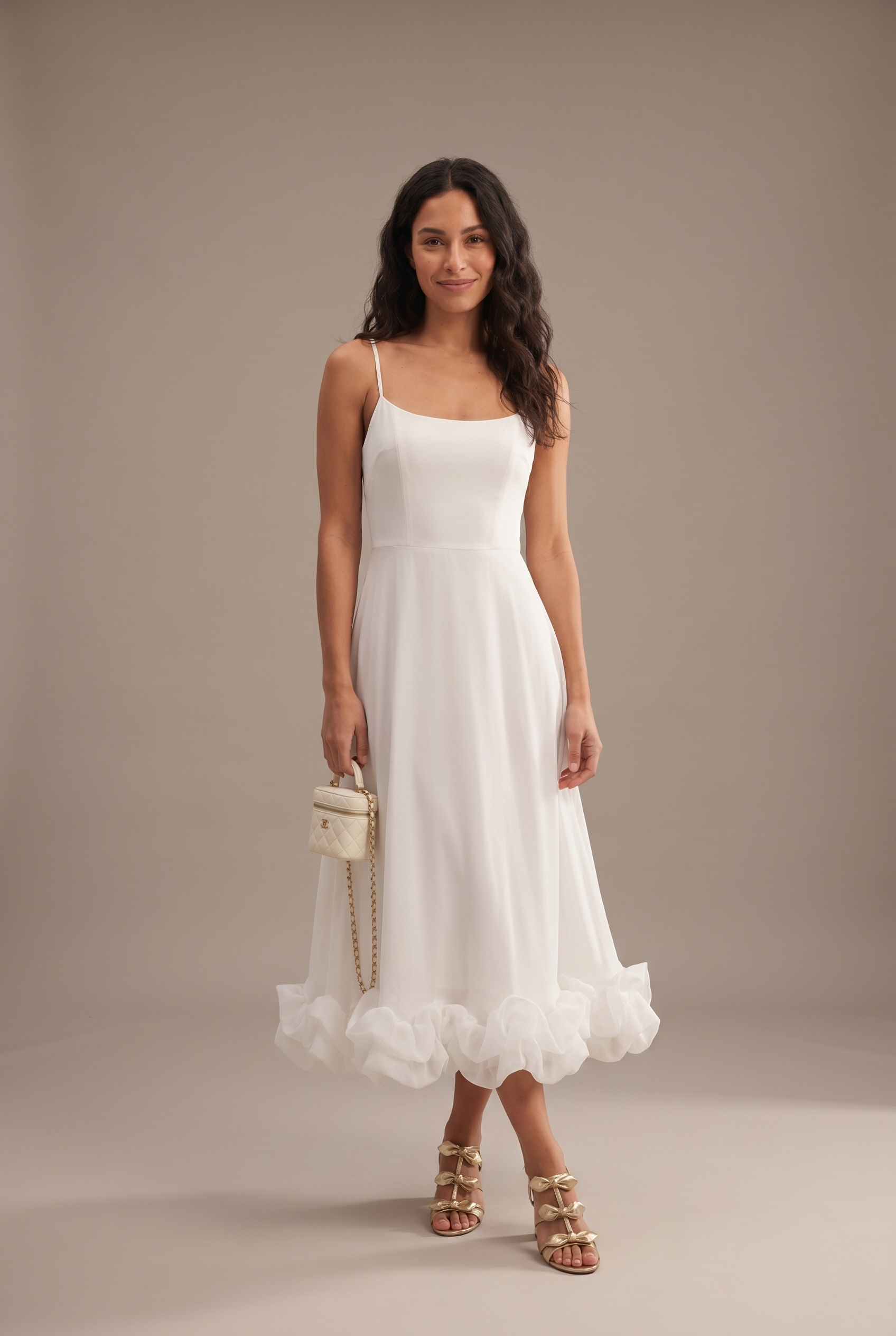 Dorvelli Ruffle-Hem Midi in White