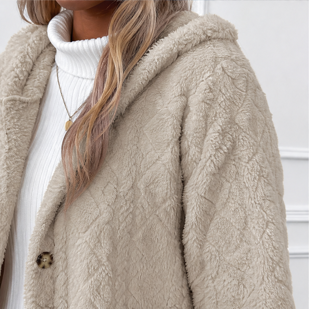 Dorvelli | Highland Hooded Longline Jacket – Embossed Texture Button Front
