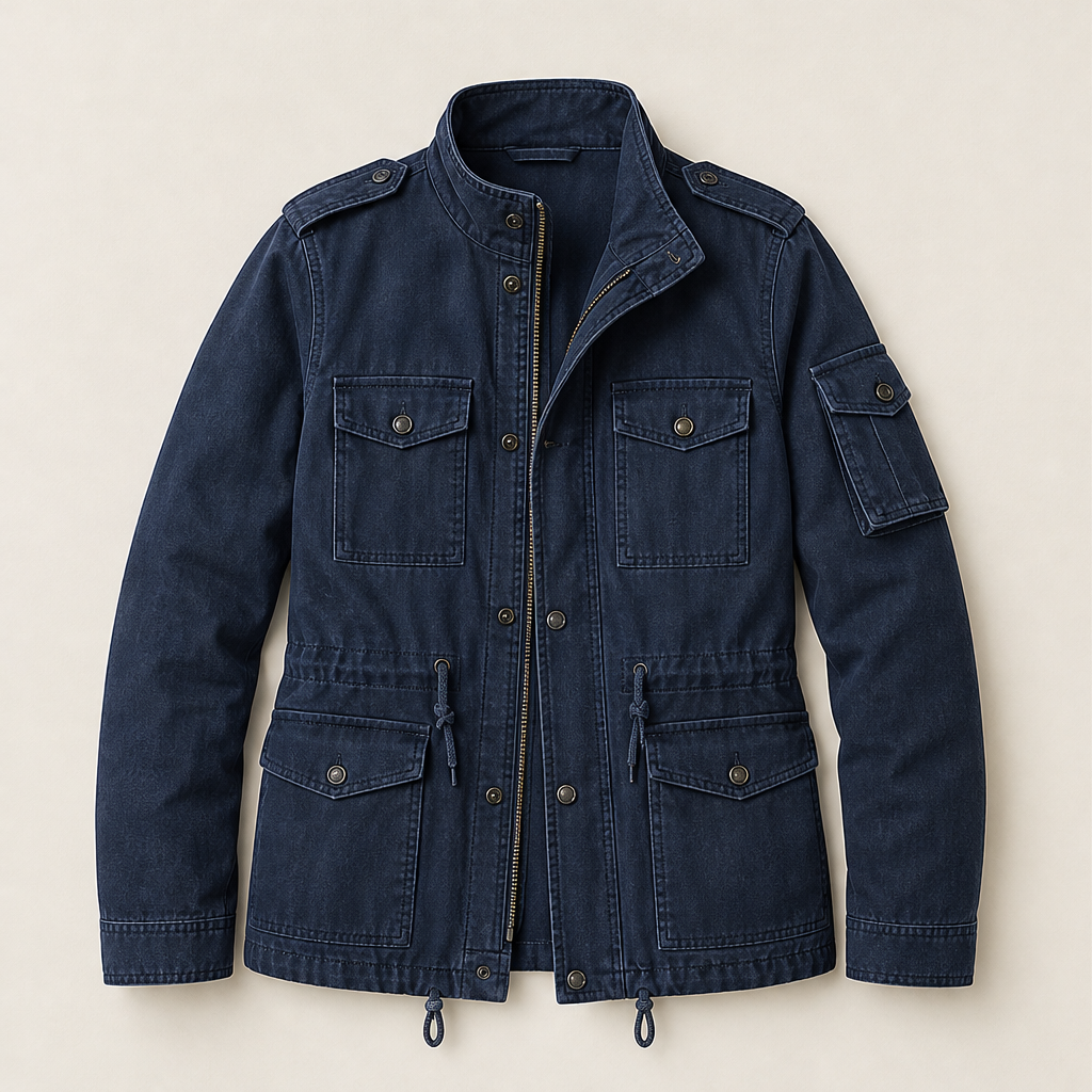 Holloway Field Jacket – Multi-Pocket Utility Zip Stand Collar – Navy