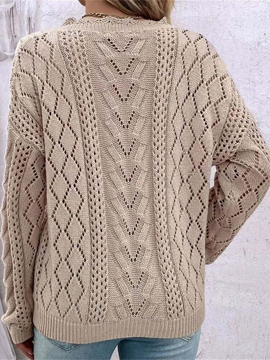 Honora Knit Cable V-Neck Jumper – Regular Fit Long Sleeves Open Knit | Dorvelli