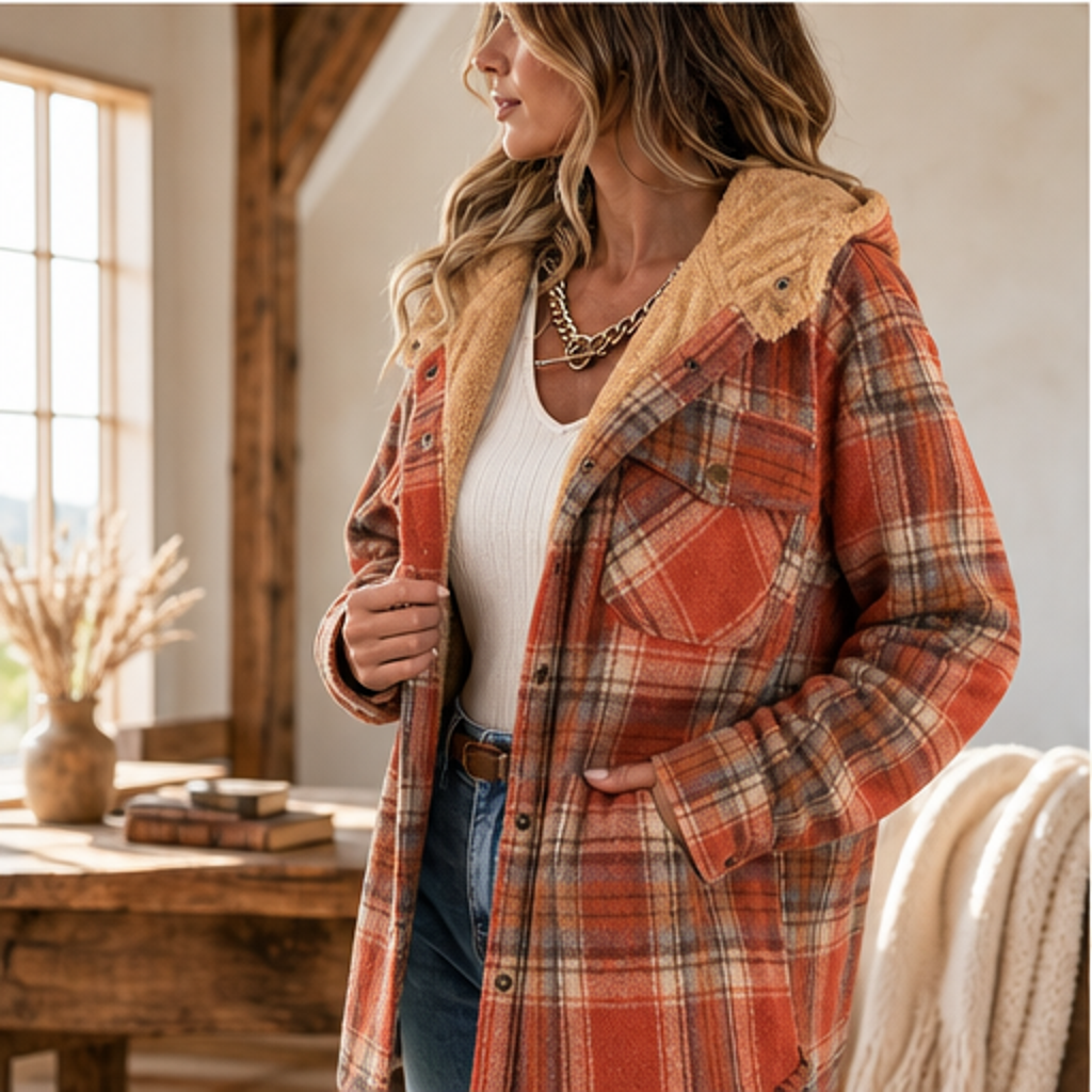 Brennick Hooded Plaid Shacket – Oversized Lined Button Cuff