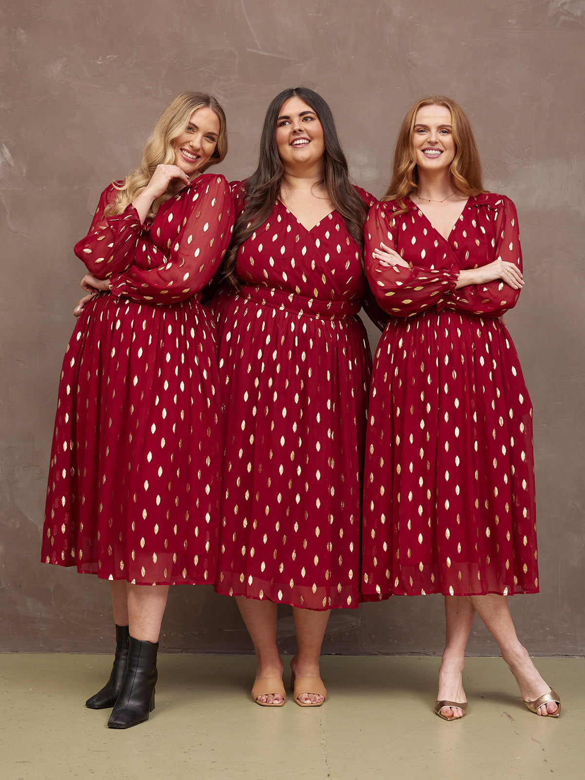 Isadora Wrap Front Jacquard Midi Dress Burgundy