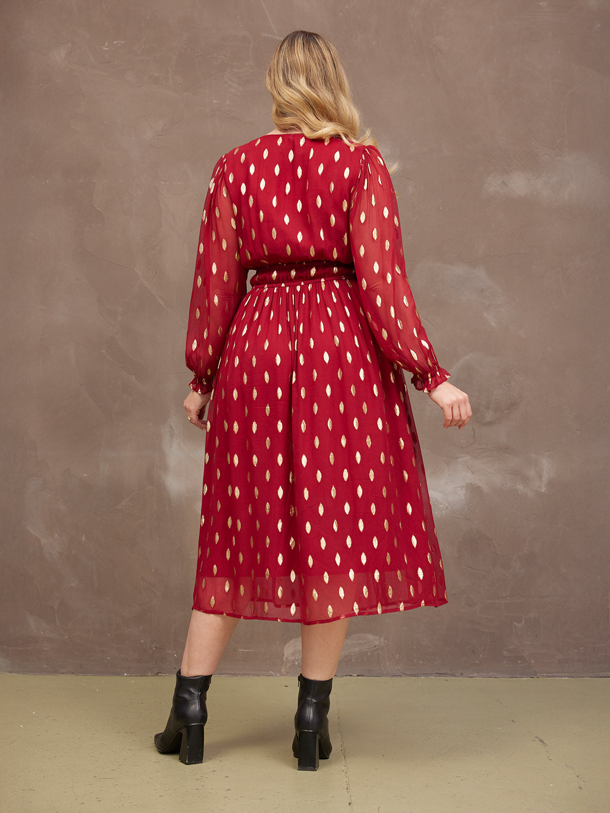 Isadora Wrap Front Jacquard Midi Dress Burgundy
