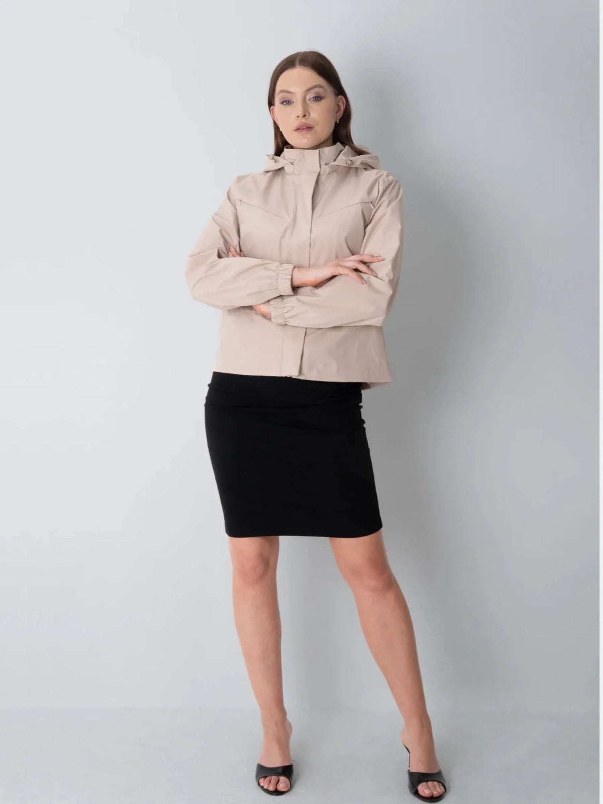 Isaure Drawstring Waist Hooded Rain Jacket – Pale Beige