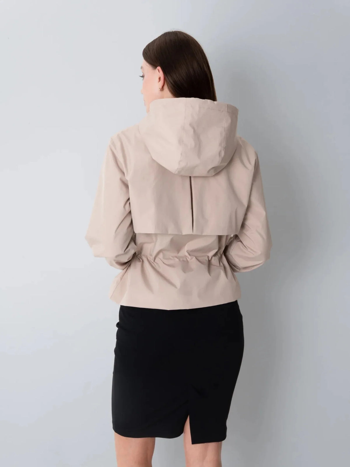 Isaure Drawstring Waist Hooded Rain Jacket – Pale Beige