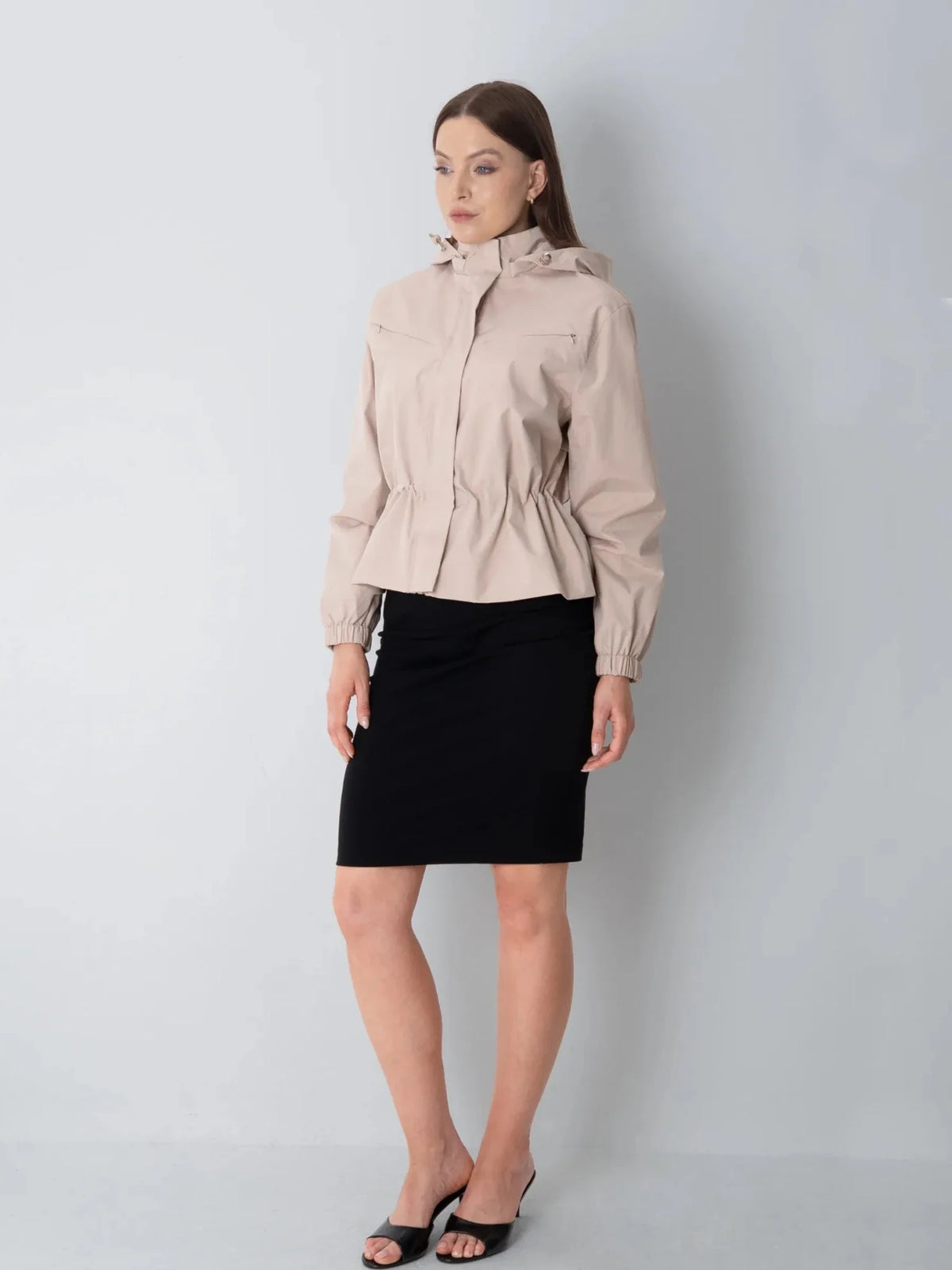 Isaure Drawstring Waist Hooded Rain Jacket – Pale Beige
