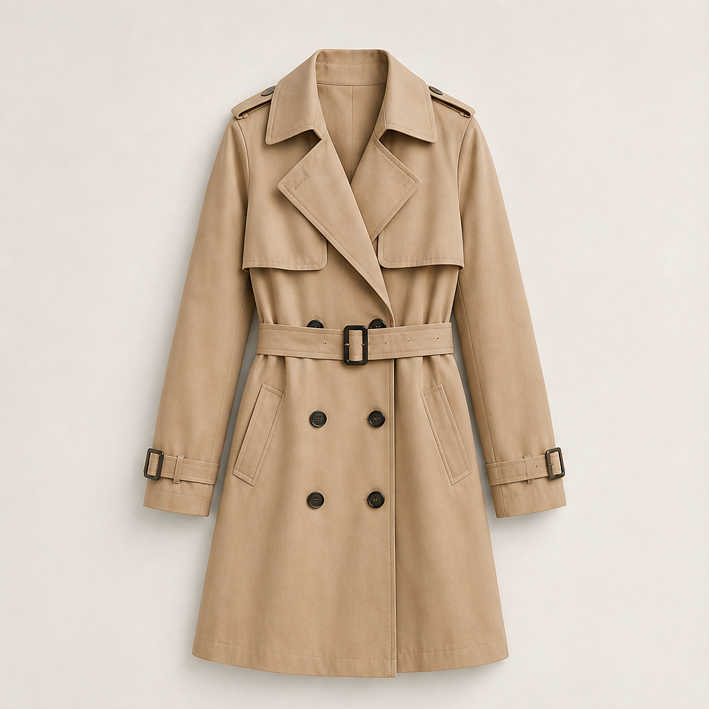 Dorvelli | Kensington Belted Trench Coat – Storm Flap Epaulette Double-Breasted – Camel