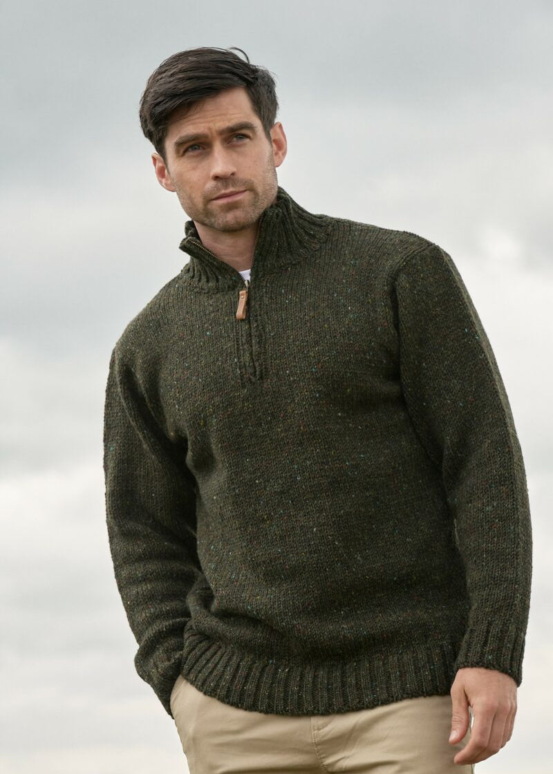 Lachlan Stand Collar Half-Zip Jumper – Men's Textured Knit Pullover Sweater