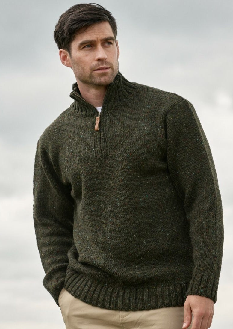 Lachlan Stand Collar Half-Zip Jumper – Men's Textured Knit Pullover Sweater