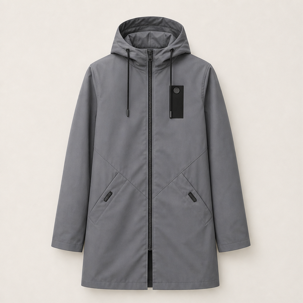 Dorvelli | Lakeside Longline Anorak Jacket – Drawstring Hood Full Zip – Grey