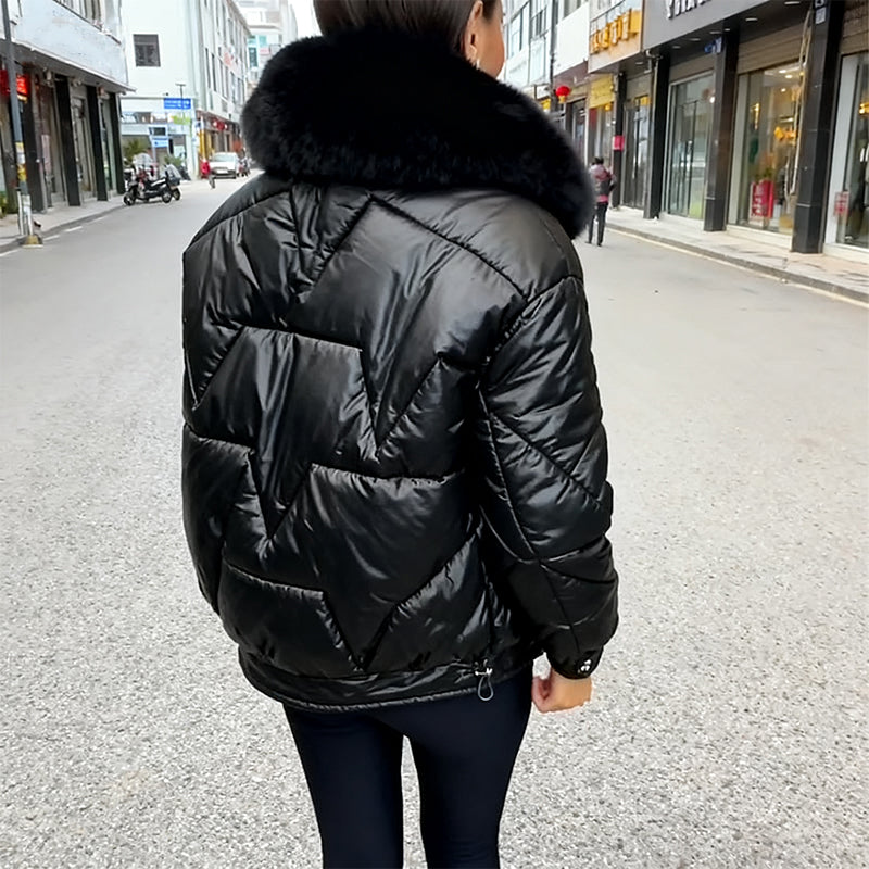 Liesel Plush Collar Quilted Puffer Jacket – Relaxed Fit Zip Front Long Sleeve