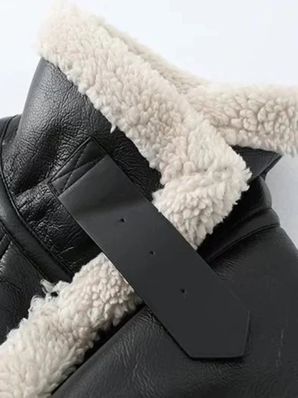Liliane Contrast Faux Leather Bomber Jacket
