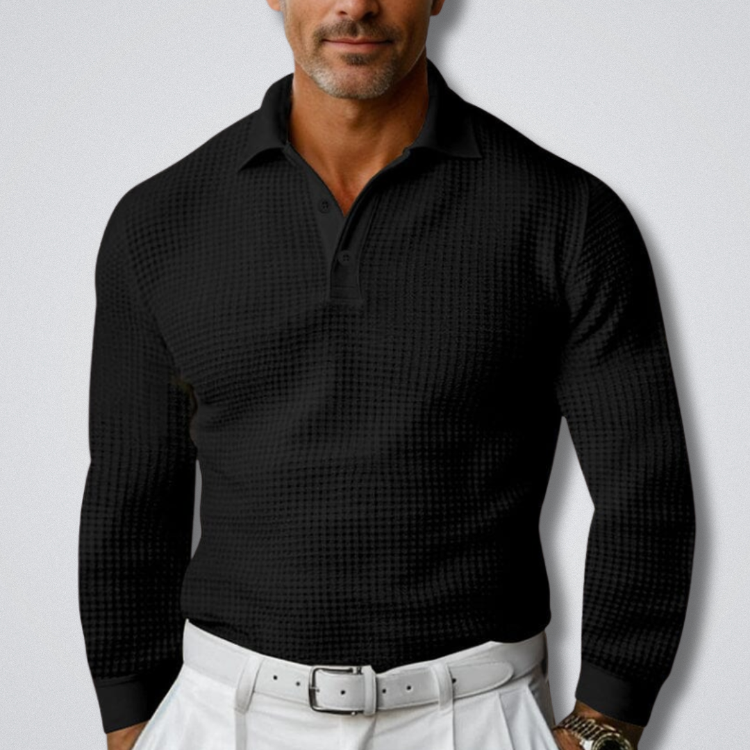 Lorcan Waffle Knit Polo Shirt – Men's Long Sleeve Textured Collared Top