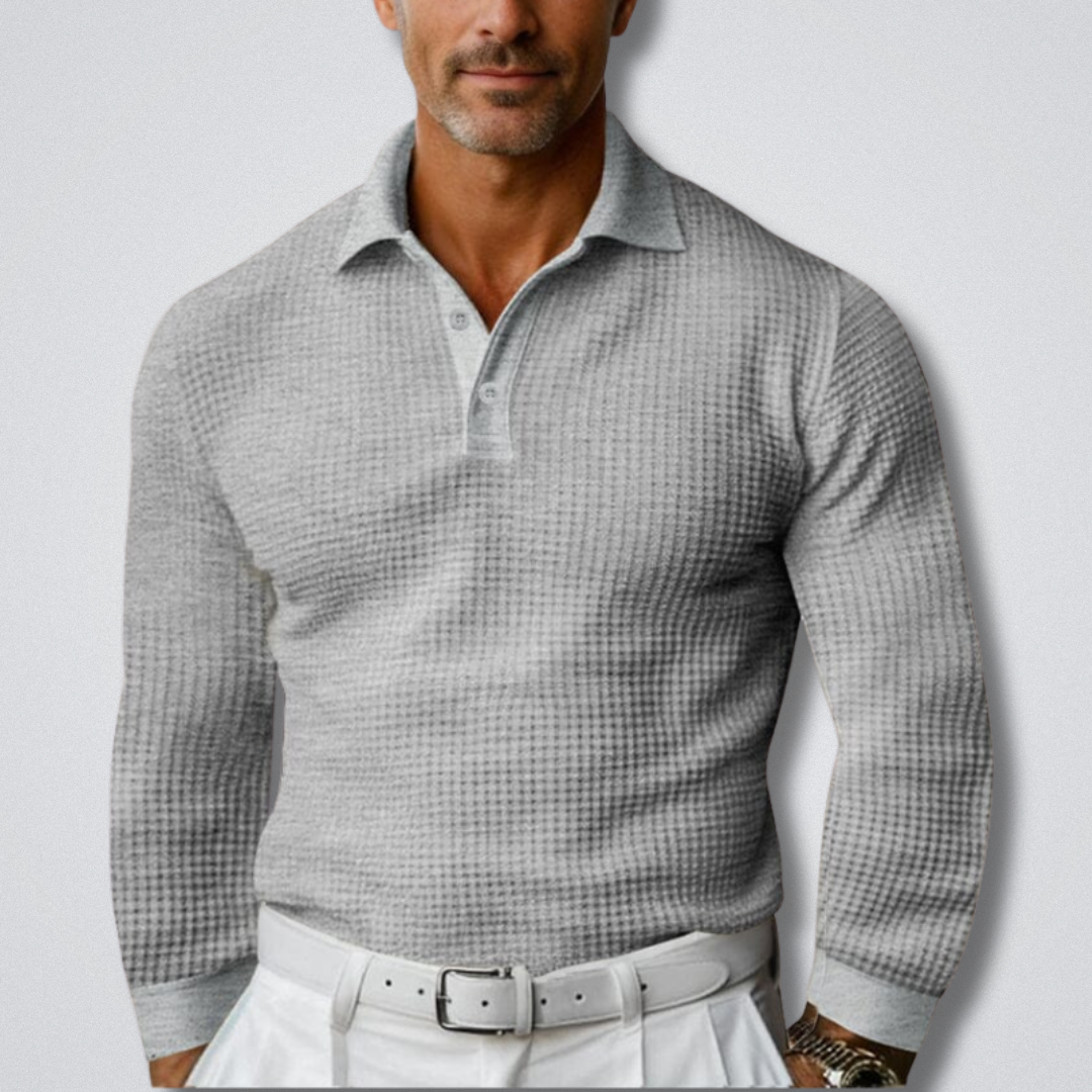 Lorcan Waffle Knit Polo Shirt – Men's Long Sleeve Textured Collared Top