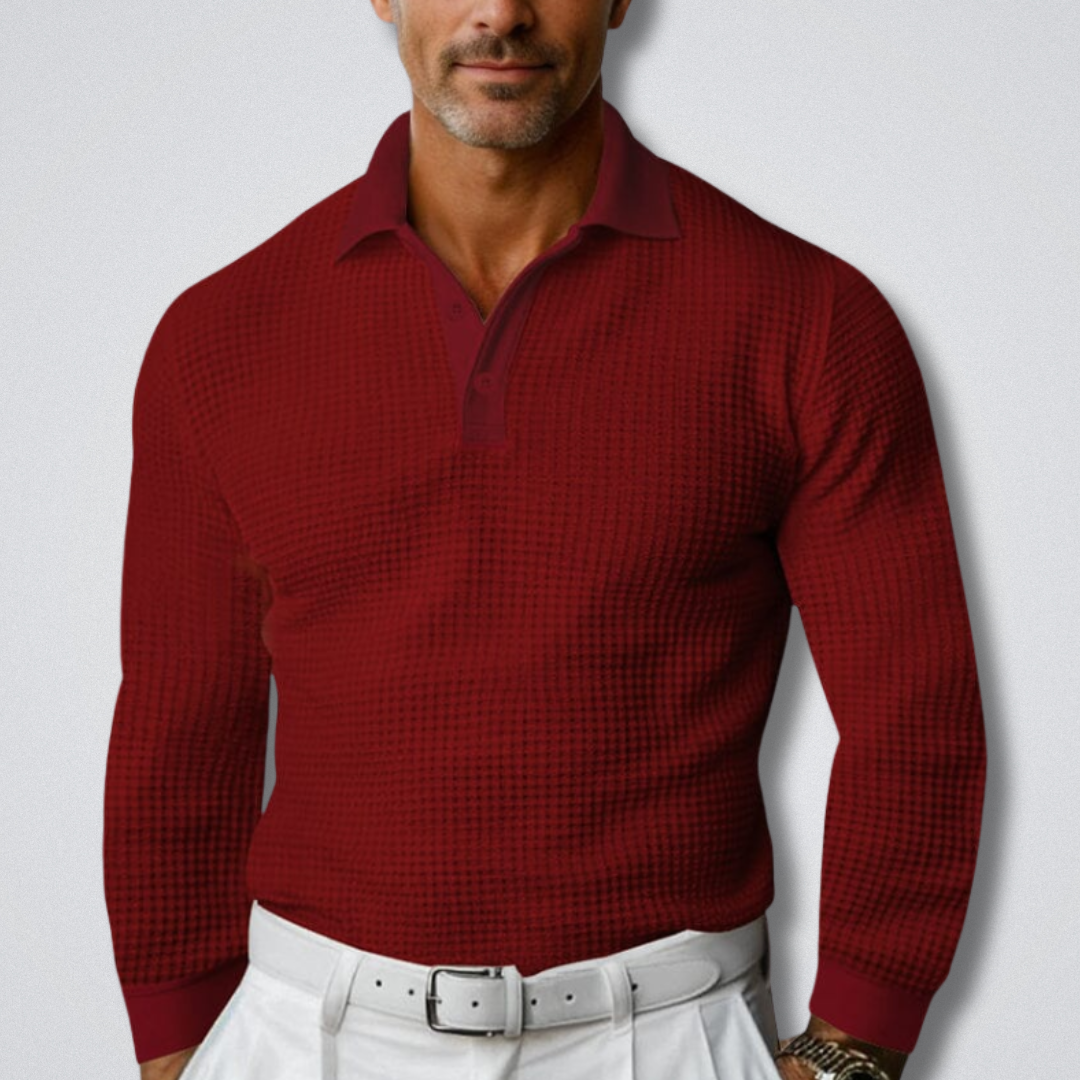 Lorcan Waffle Knit Polo Shirt – Men's Long Sleeve Textured Collared Top
