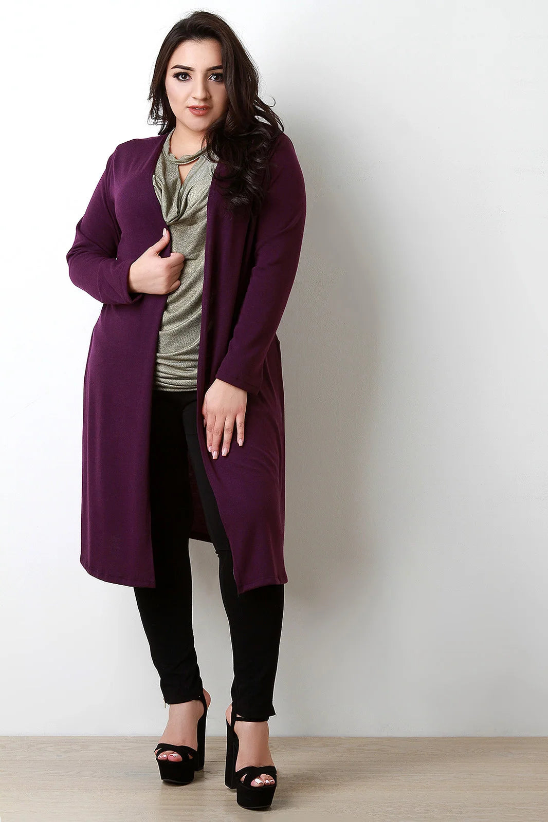 Lorelei Knit Side Slit Longline Cardigan – Open Front Long Sleeves Regular Fit | Dorvelli