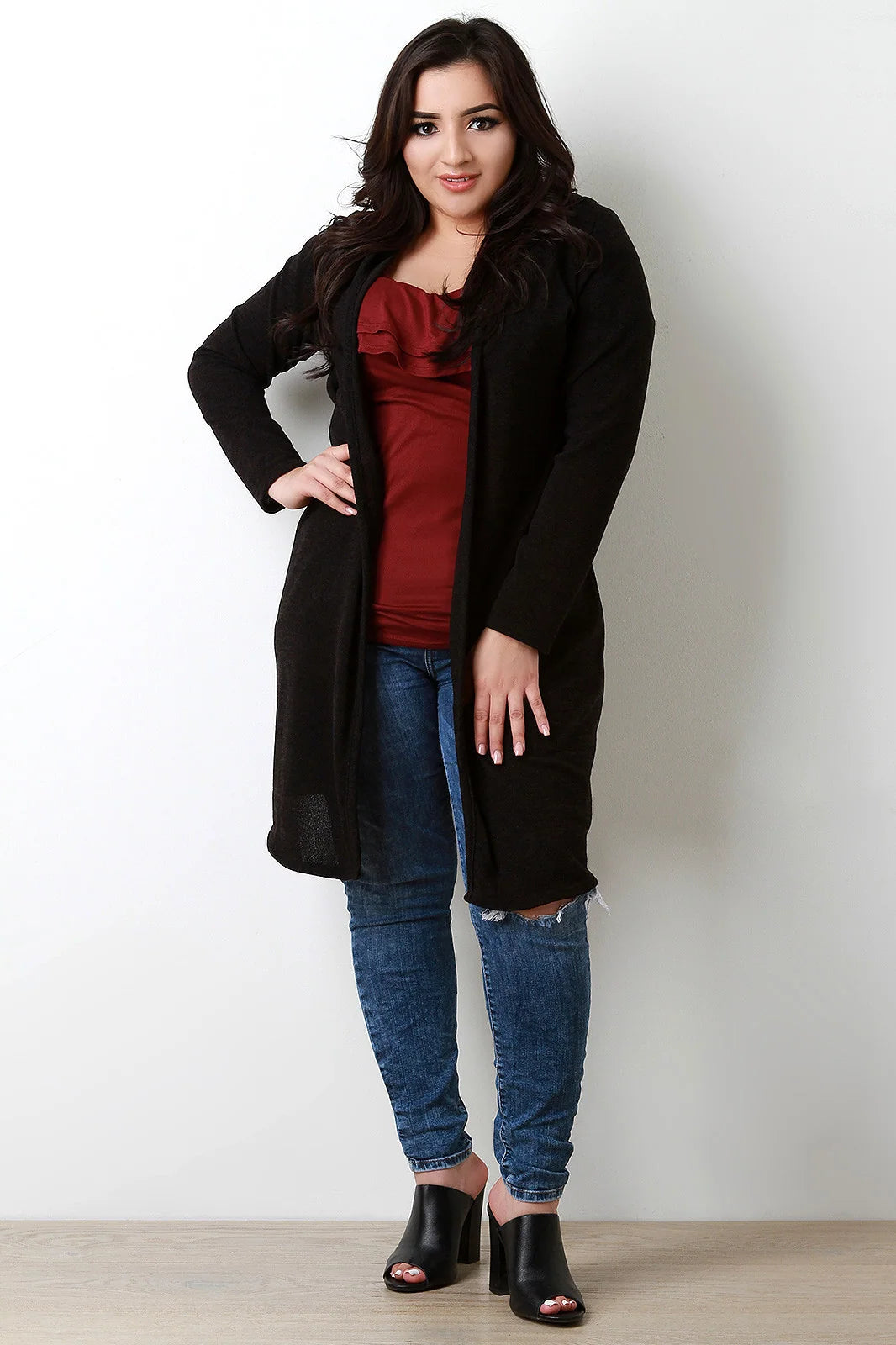 Lydia Knit Open Front Hooded Longline Cardigan – Regular Fit Long Sleeves | Dorvelli