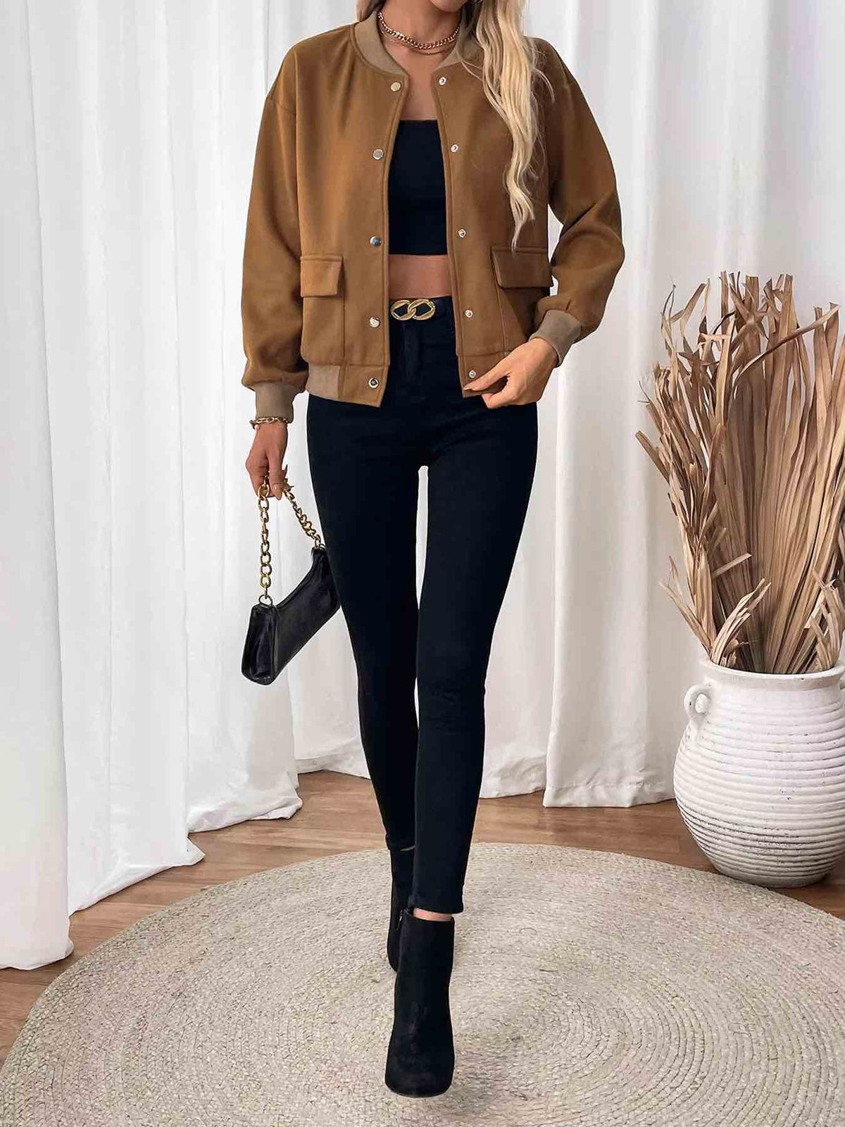 Madeleine Contrast Pocket Bomber Jacket – Regular Fit Long Sleeves | Dorvelli