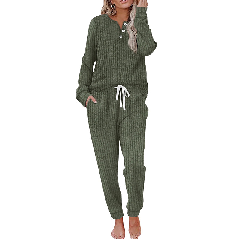 Maelle Ribbed Two-Piece Lounge Set Green