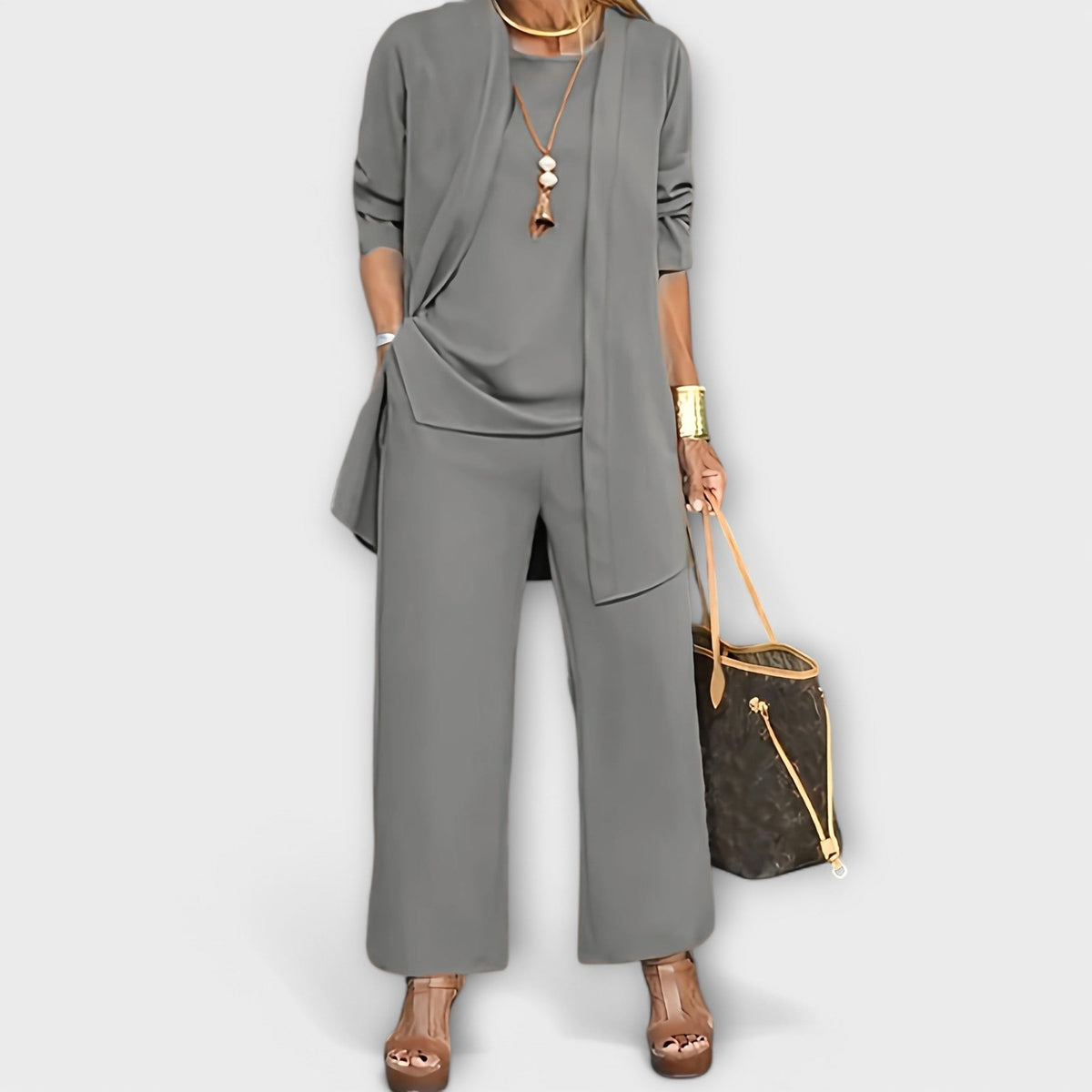 Mariela Three-Piece Co-Ord Set – Grey