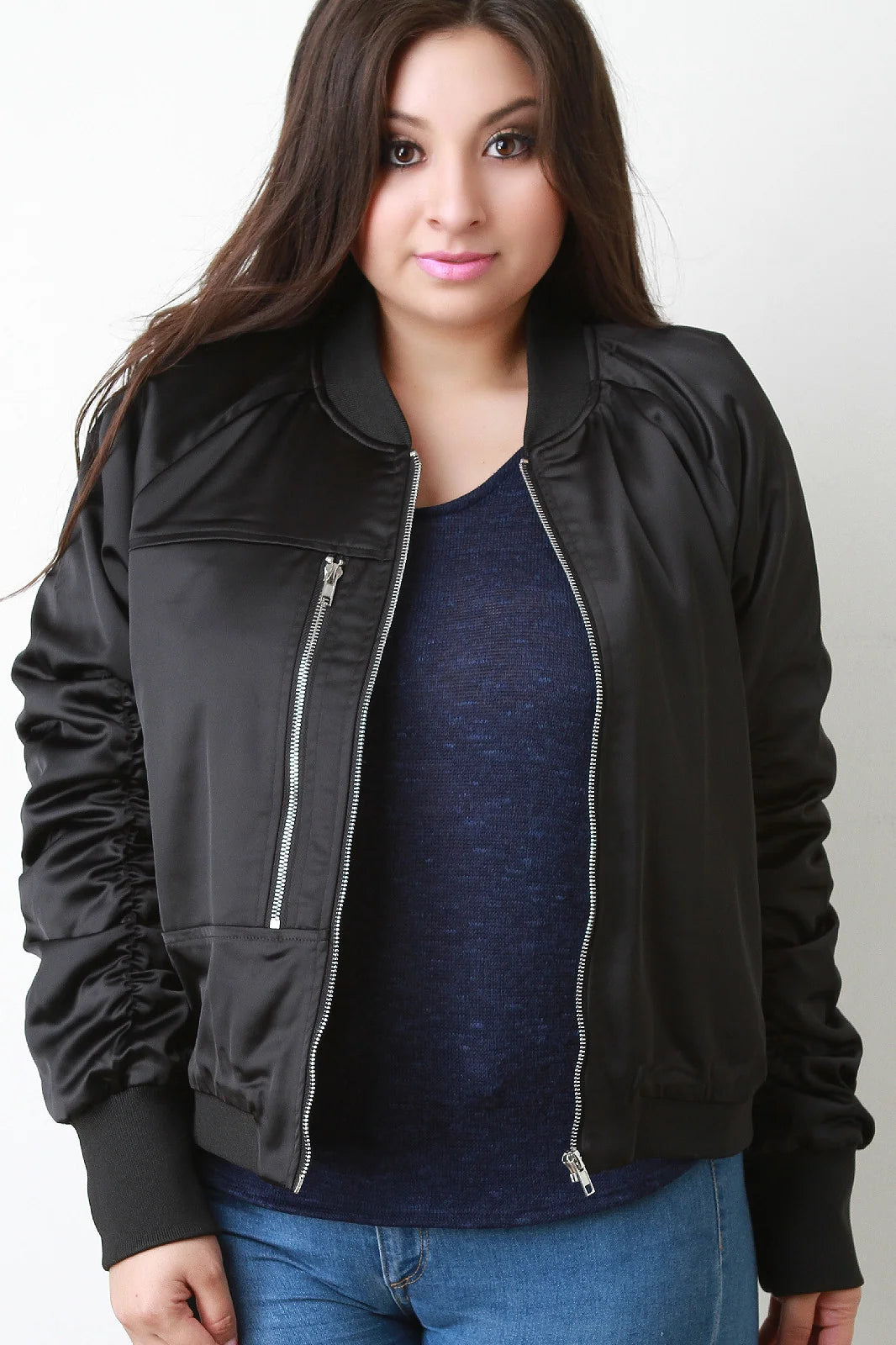 Mariella Silky Single Pocket Bomber Jacket – Regular Fit Long Sleeve Outerwear | Dorvelli