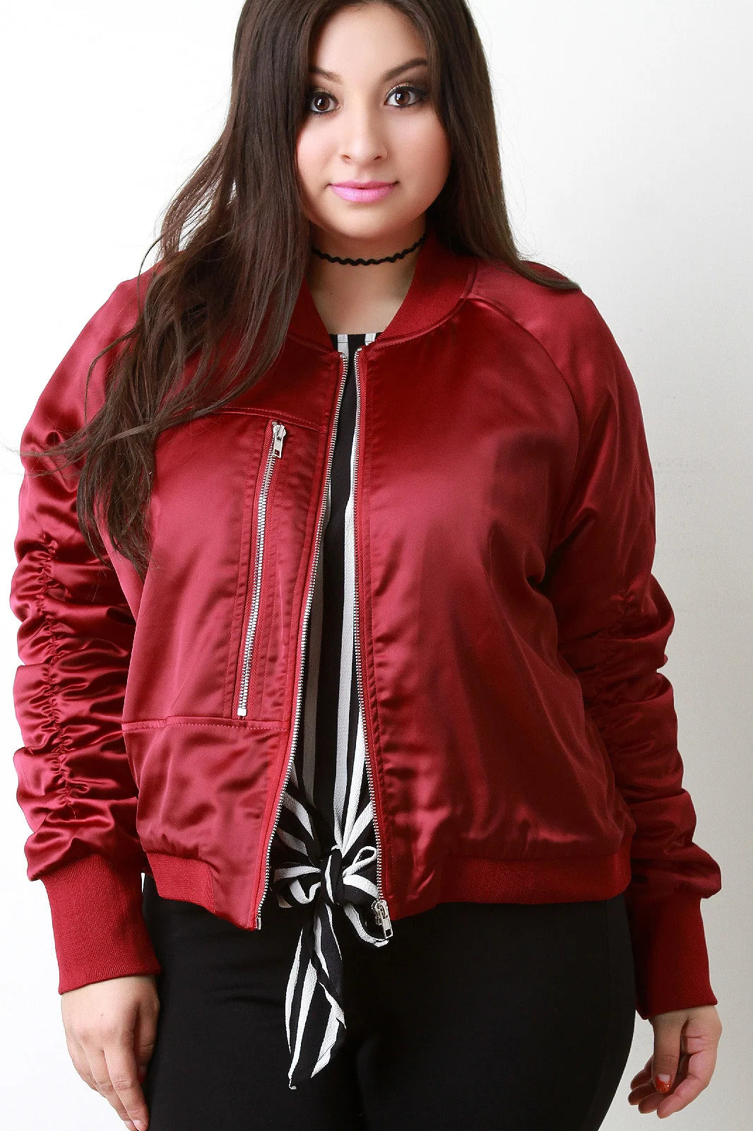 Mariella Silky Single Pocket Bomber Jacket – Regular Fit Long Sleeve Outerwear | Dorvelli