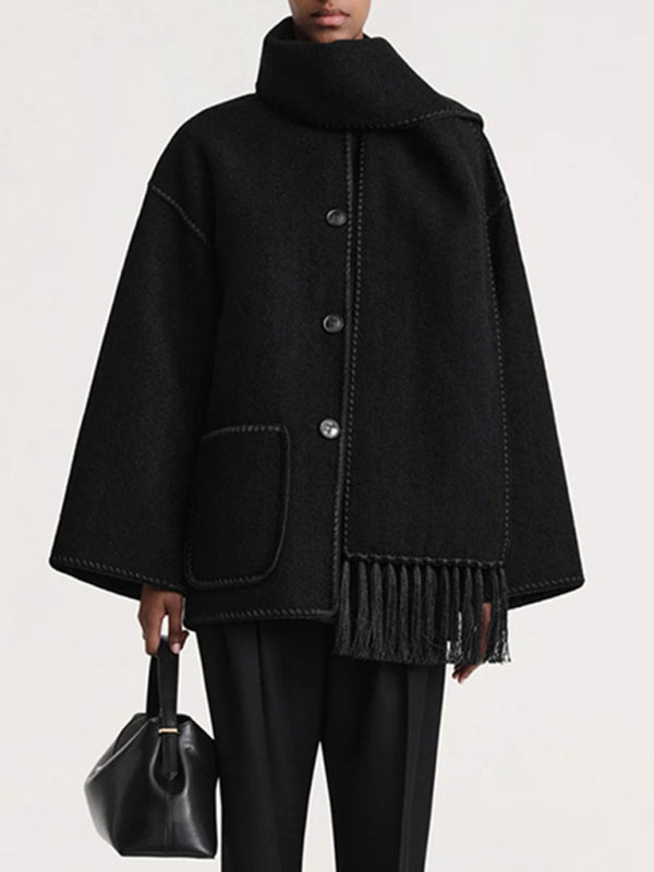Maris Scarf Collar Fringe Jacket